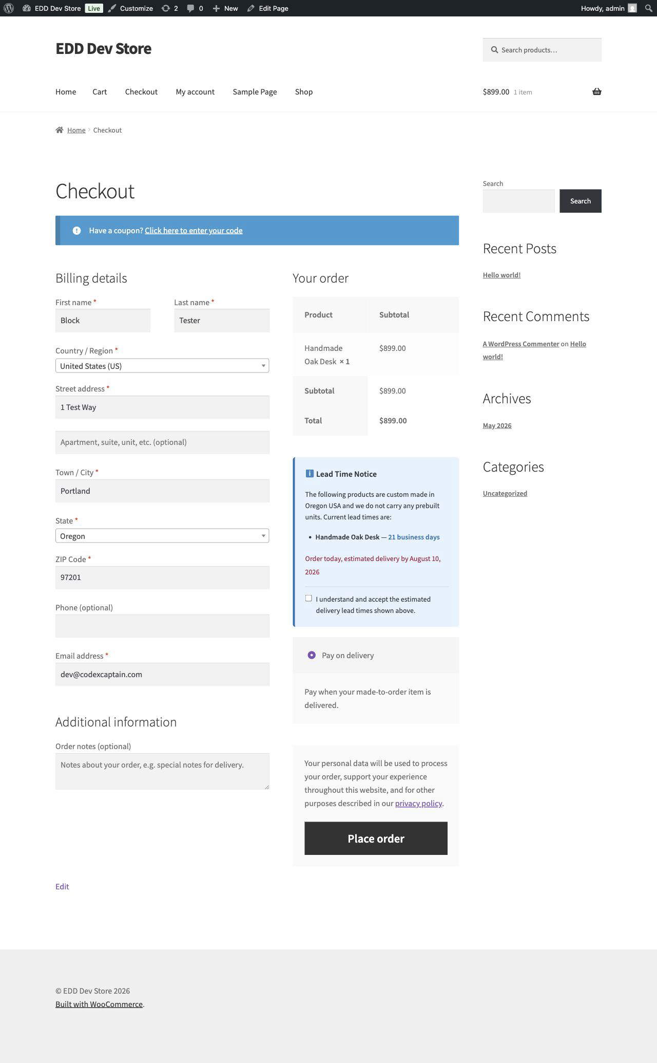 Actual Expected Delivery plugin screen