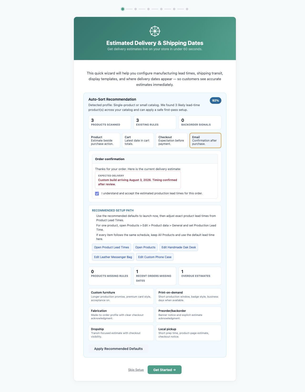 Actual Expected Delivery plugin screen